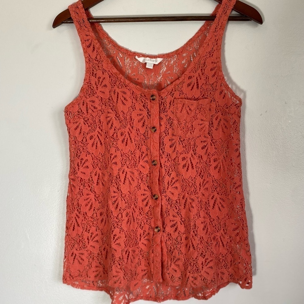 Charming Charlie Coral Lace button up sleeveless tank top Size M